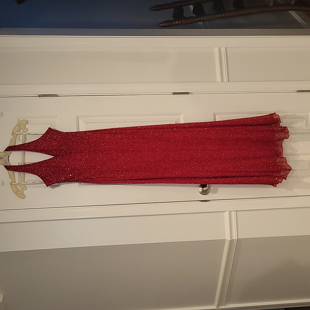 Tiffany Designs Prom Dress, Size 10, Red sequins,  halter style, mermaid style,